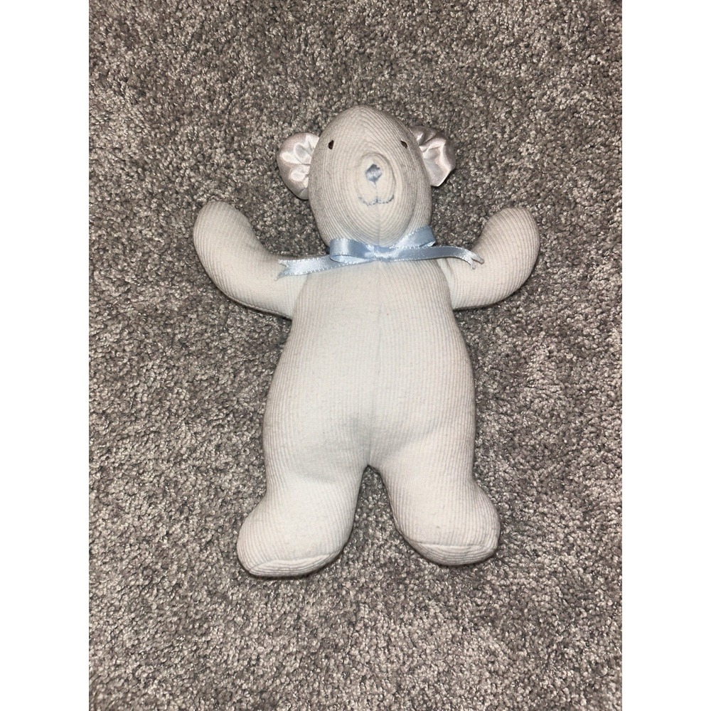 House of Hatten Bear Plush White Blue Ribbon Unisex 8"